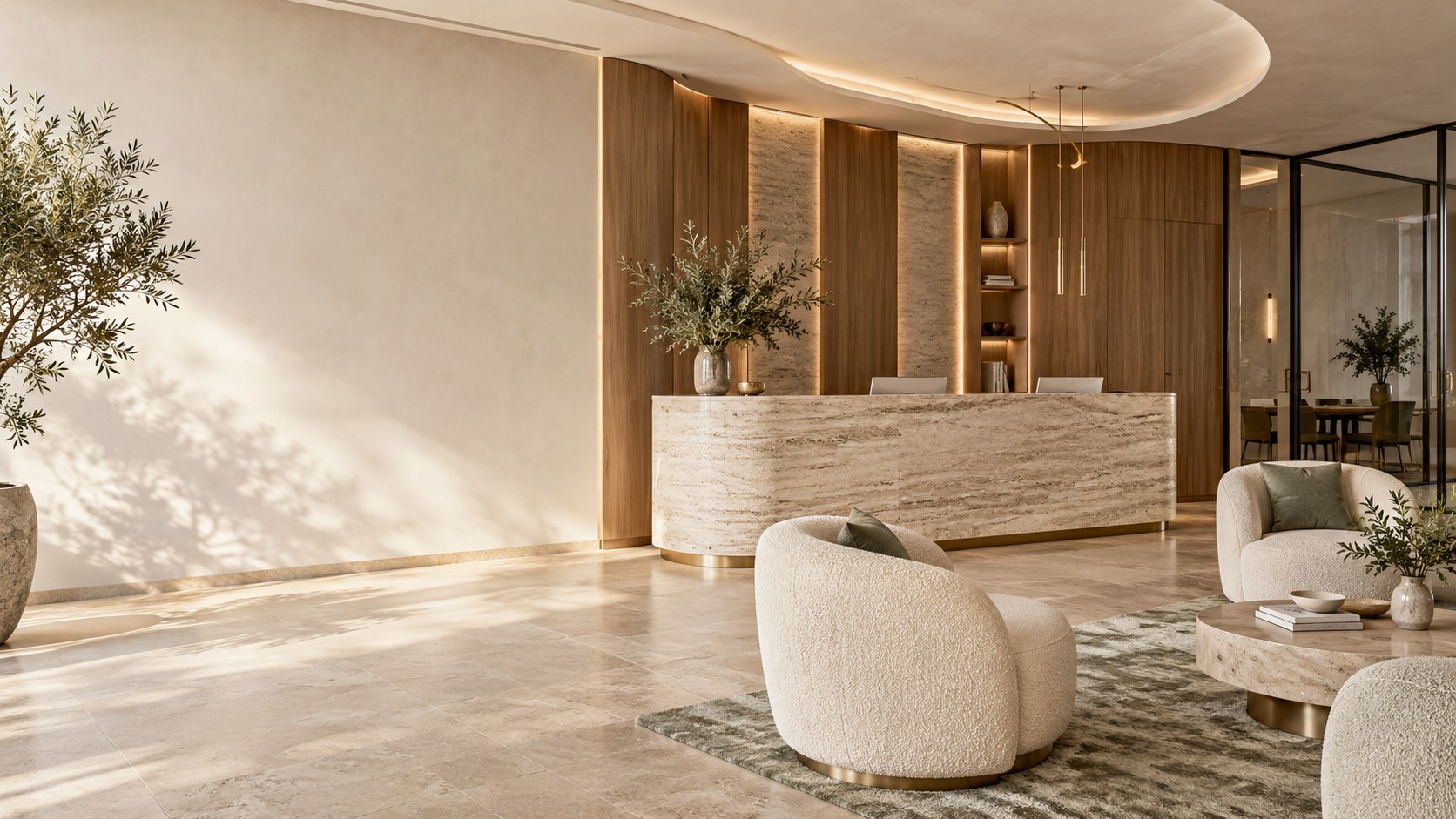 Warm timber and sculptural plaster design studio