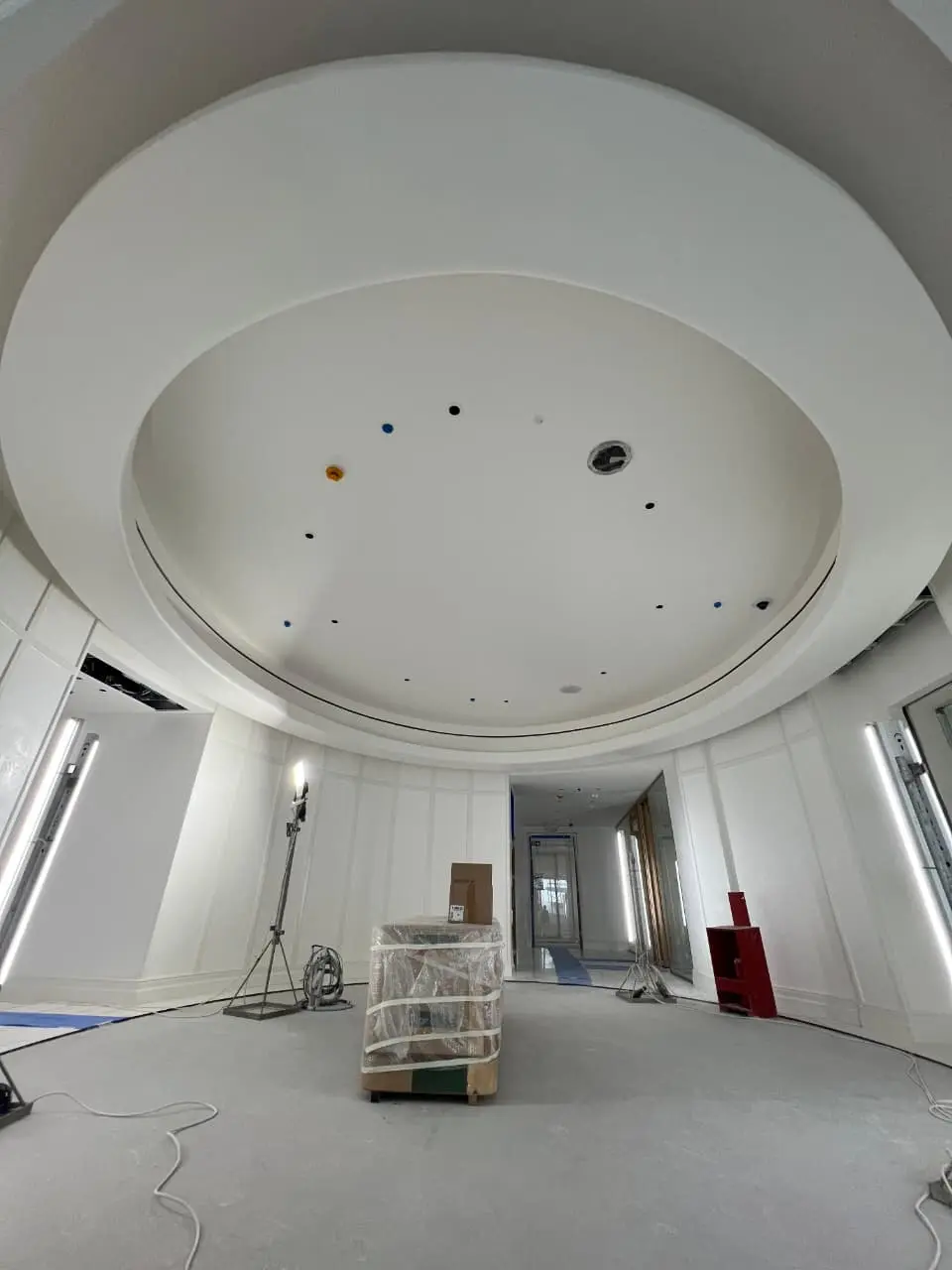 Circular ceiling feature documented during finishing works